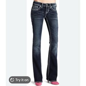 Silver Jeans Aiko Bootcut Denim 30 X 32 Thick Stitch Western Mid Rise Boot